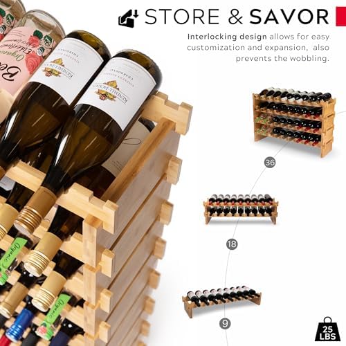Decomil 8-Tier Bamboo Wine Rack 72 Bottle Capacity 1