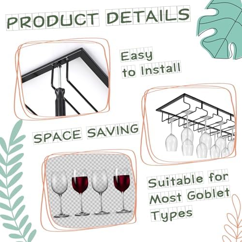 8 Row Wine Glass Rack for Cabinet Kitchen Bar Counter Black