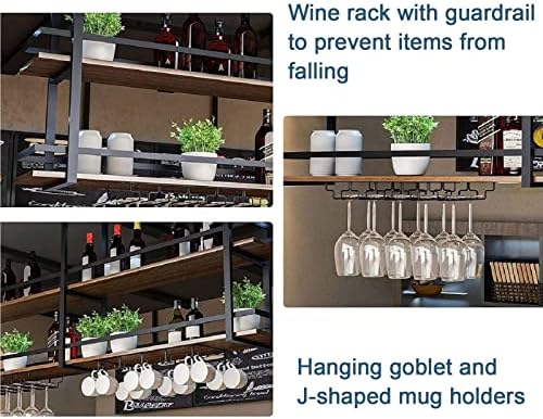 Solid Wood Wrought Iron Wine Glass Holder - Gold Finish Wall Mounted Rack