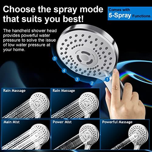 PinWin 12 Large Square Rain Showerhead with 5 Modes Handheld Combo