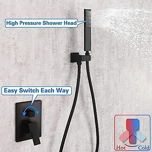 TECKI LED Rainfall Shower Faucet Combination Set - Matte Black