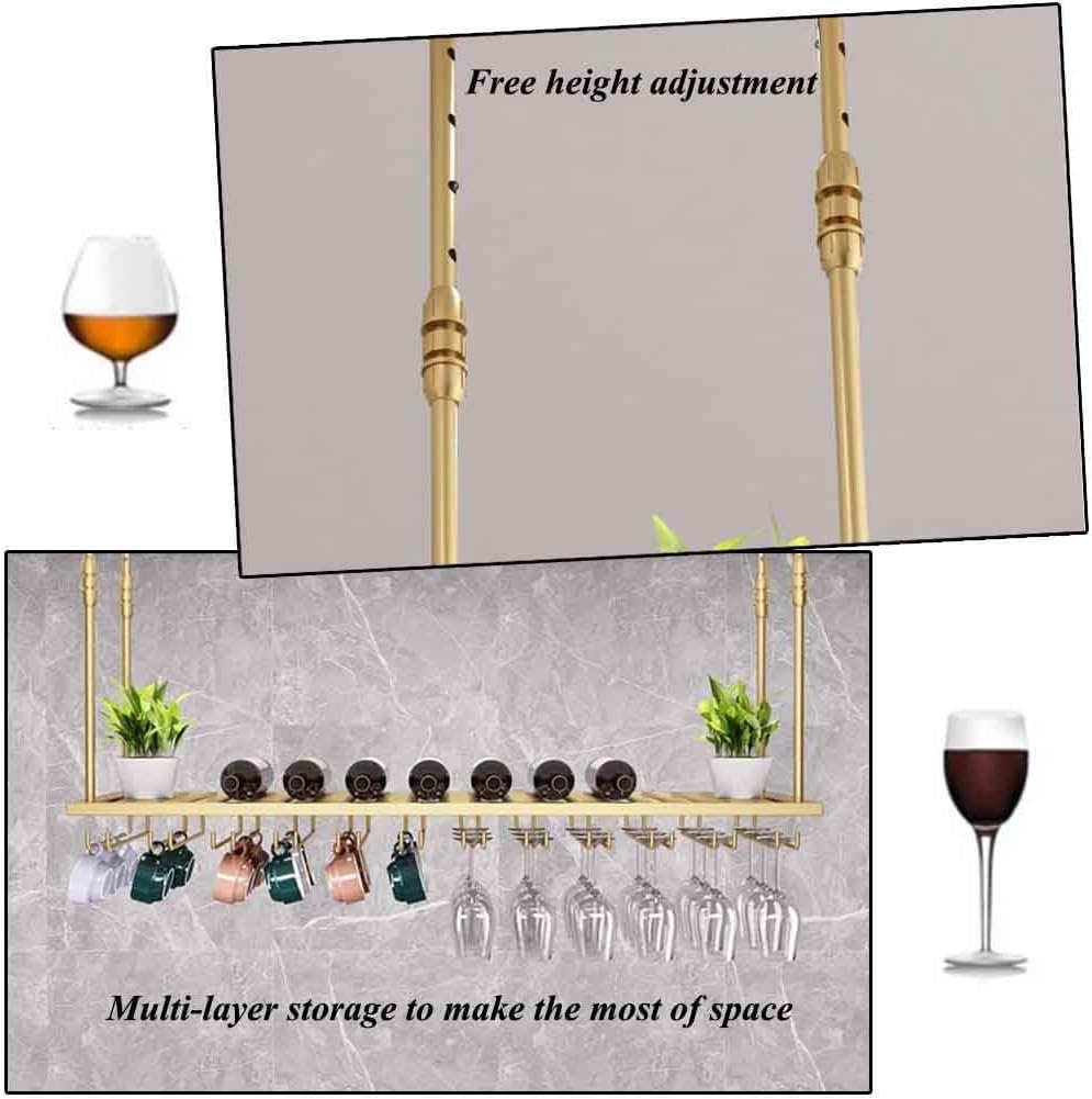 Brass Hanging Wine Rack with Adjustable Glass Holder