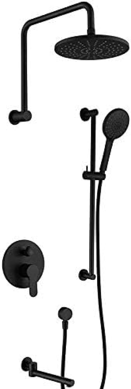TECKI Matte Black Three Function Round Handheld Shower with Faucet Set