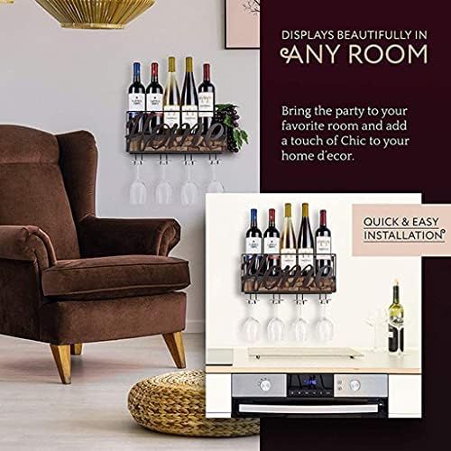 LASEVE Wall-Mounted Wine Rack 5 Bottles 4 Glasses