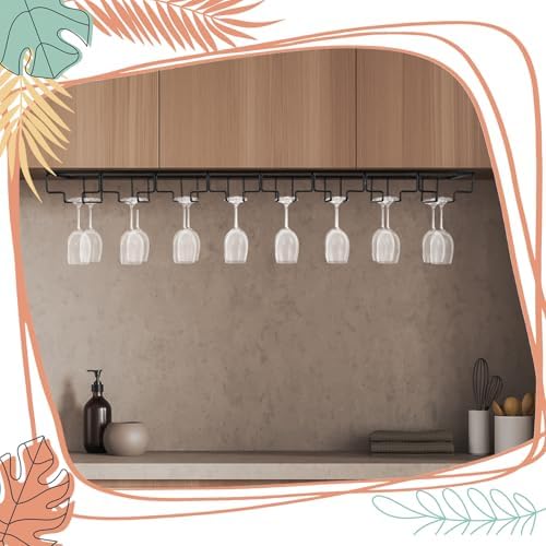 8 Row Wine Glass Rack for Cabinet Kitchen Bar Counter Black