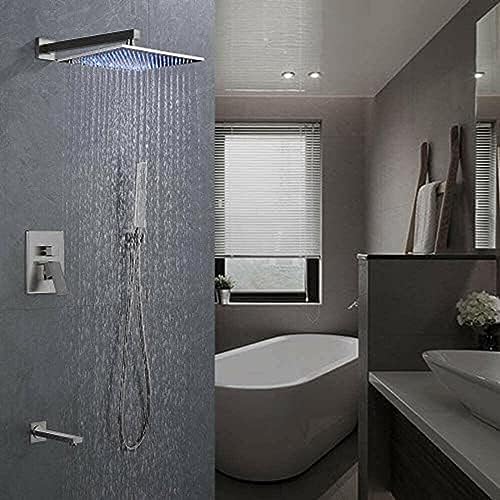 TECKI 12 Inch Brushed Nickel Shower Faucet Set with LED Light