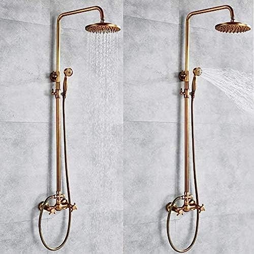 TECKI Antique Brass Shower Faucet Set with Rainfall Head and Handheld Shower