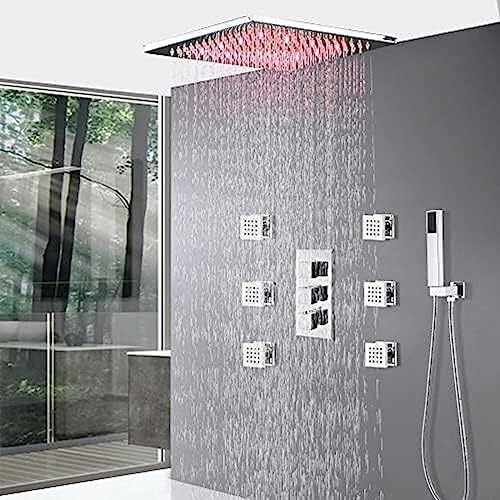 TECKI Thermostatic Shower System with LED Handheld and Shower Head