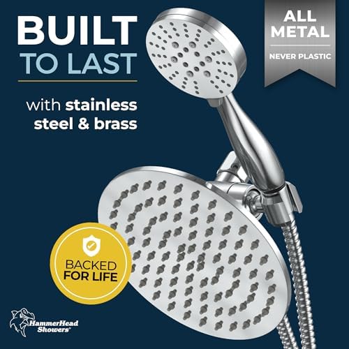 HammerHead Showers Dual Combo - 8-Inch Rainfall 3-Flow Handheld