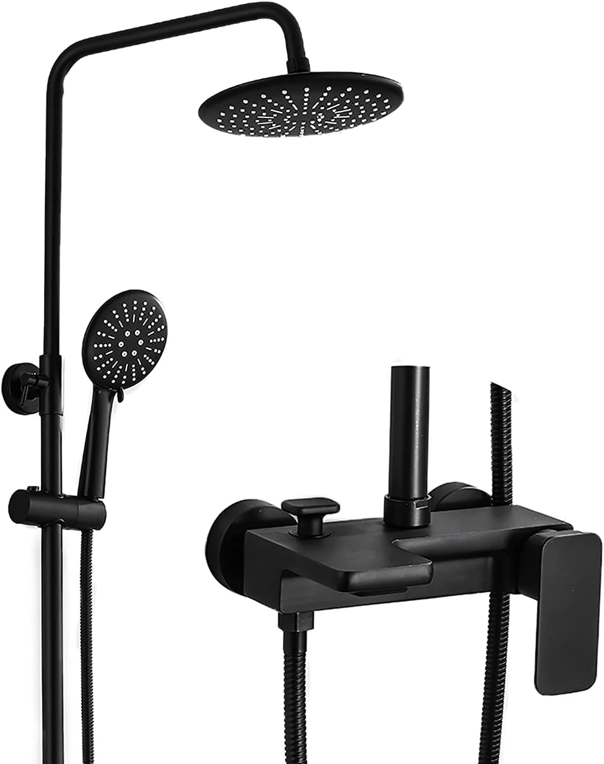 Black Rainfall Shower System Set with Adjustable Handheld and Wall Mounted Faucet