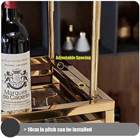 Wall-Mounted Wine Rack with Adjustable Hooks and Red Gold Finish