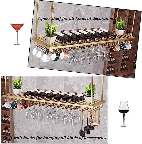 Brass Hanging Wine Rack with Adjustable Glass Holder