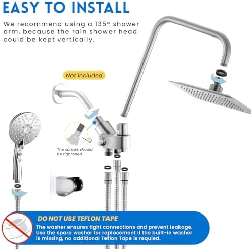 Ryamen Dual Shower Head Combo with 15 Slide Bar 6 Settings Handheld
