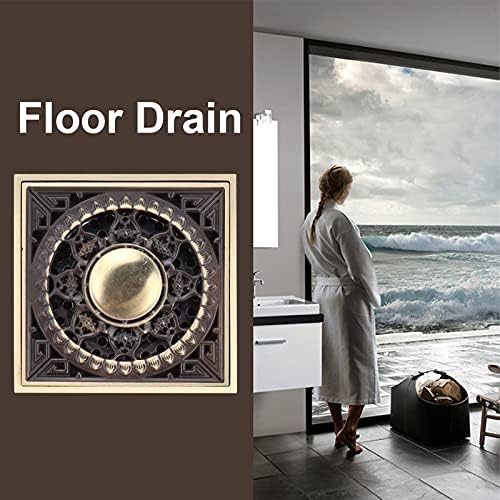 OUKENS 39x39in Square Art Carved Copper Brass Floor Drain Kit