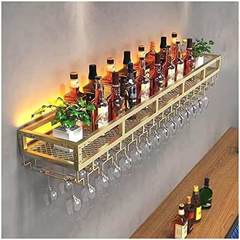 ZJDYDY Gold Wall Mounted Wine Rack with Glass Holder