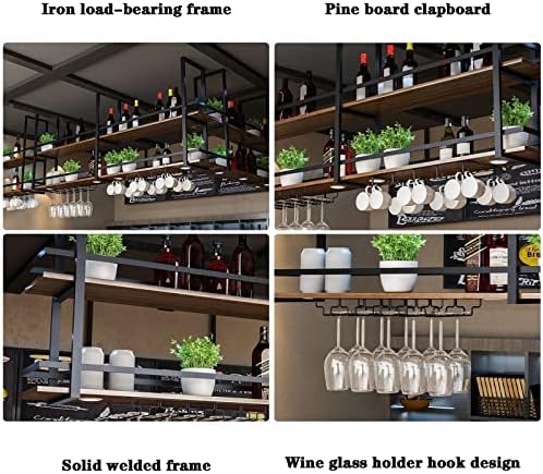 Solid Wood Wrought Iron Wine Glass Holder - Gold Finish Wall Mounted Rack