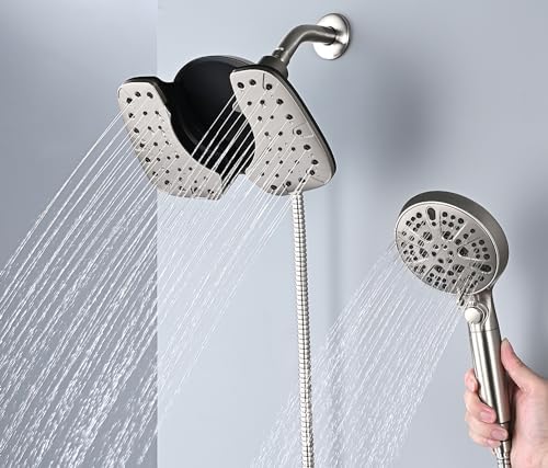 INAVAMZ 25GPM Nickel Shower Head with Handheld 10 Spray Settings