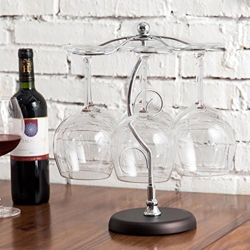 MyGift 6-Hook Wine Glass Holder with Scrollwork Design