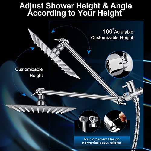 PinWin 12 Large Square Rain Showerhead with 5 Modes Handheld Combo