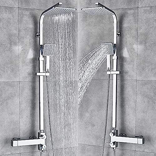 TECKI Rainfall Shower Faucet Set with Antique Brass Handheld Head 1
