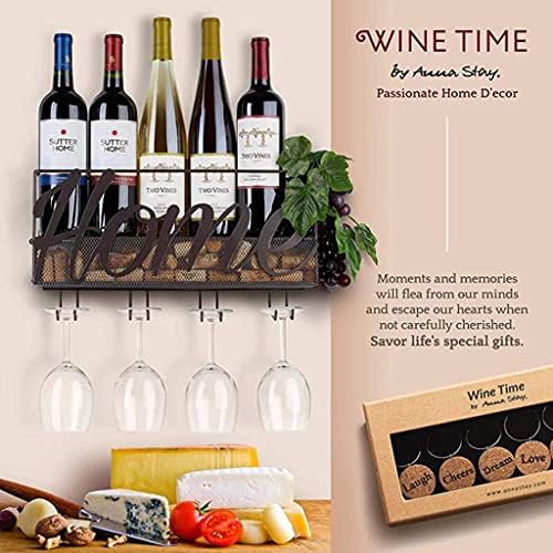 LASEVE Wall-Mounted Wine Rack 5 Bottles 4 Glasses