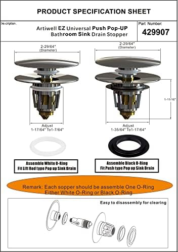 Artiwell Universal Sink Drain Stopper - Matt Black