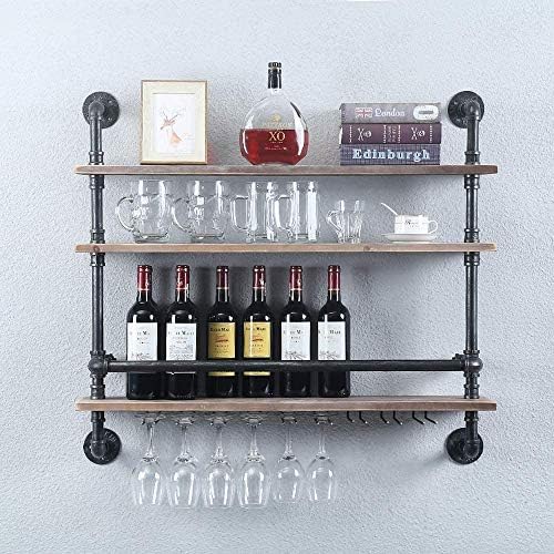 Pimex Wall-Mounted 3-Layer Wine Rack with Glass Holders