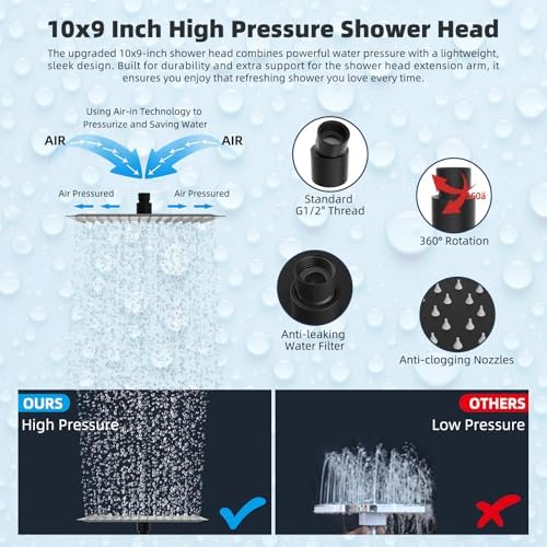 Hibbent All Metal Rainfall Shower Head Combo with Handheld and Extension Arm
