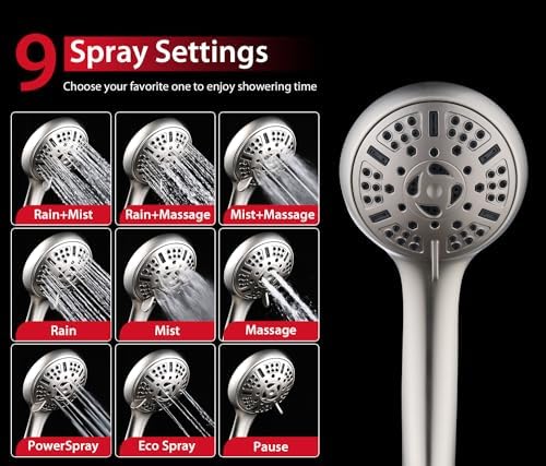 GRICH 25GPM Handheld Shower Head Combo with 9 Spray Modes