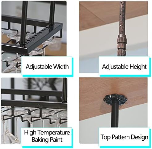 Ceiling Wine Rack with Adjustable Glass Holder Sturdy Metal Design Black 100x35cm