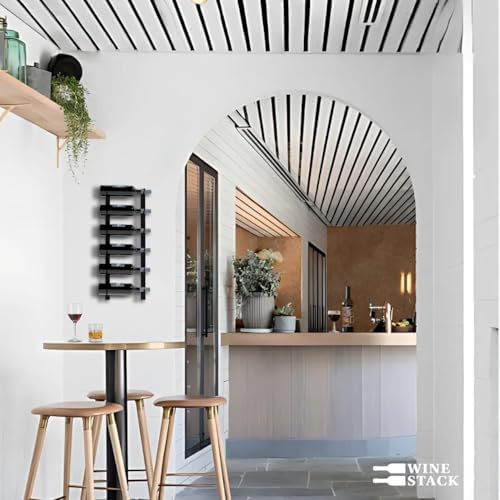 6-Bottle Black Metal Wall Mounted Wine Rack - Modern Industrial Style