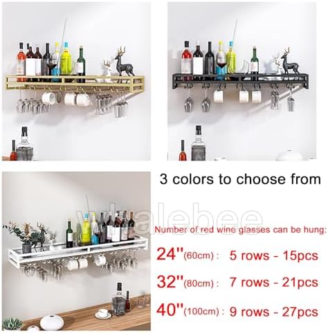 Whalebee Wall-Mounted Wine Glass Rack - 5 Rows Black Gold White