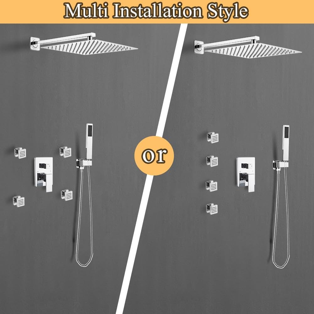 Chrome Shower Faucet Set with Body Jets and Handheld