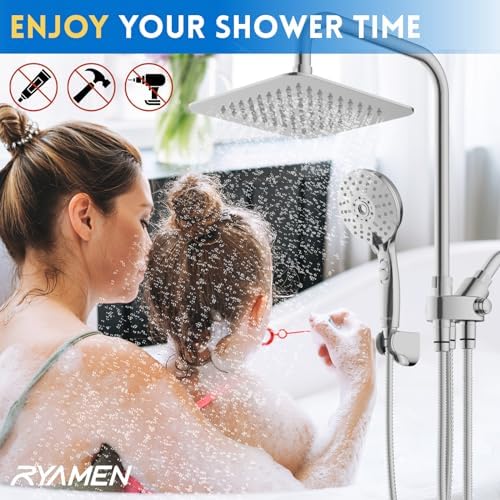 Ryamen Dual Shower Head Combo with 15 Slide Bar 6 Settings Handheld