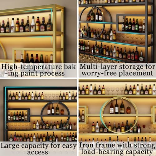 63in Wall Mounted Wine Rack Iron Display Stand for Bar Living Room