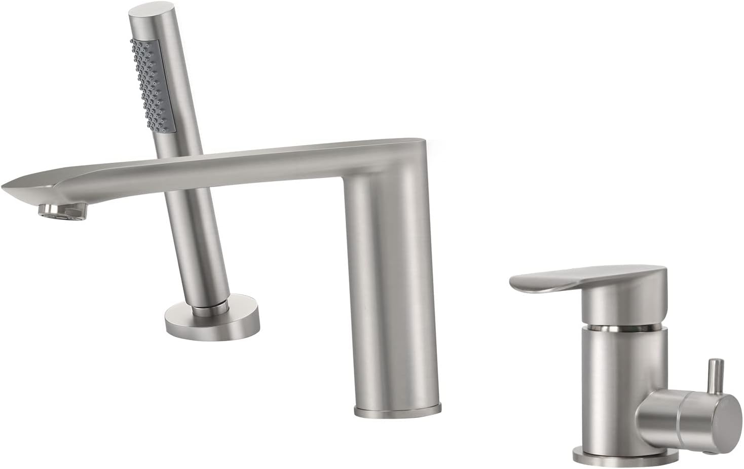 PHASAT Tub Waterfall Faucet with Handheld Shower Brushed Nickel 3-Holes Deck Mount