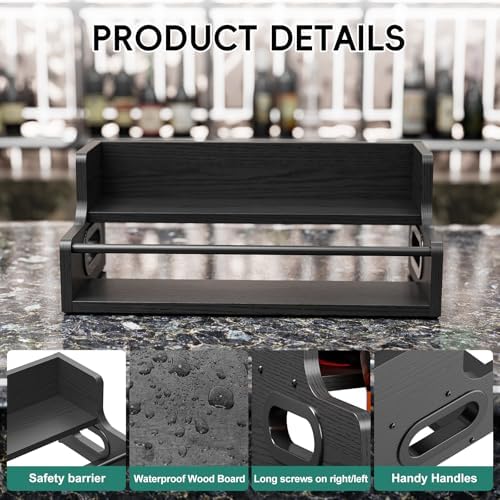 KLM Distressed Wooden Liquor Display Shelf 2-Tier Bar Organizer Black