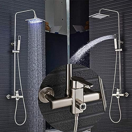 TECKI Brushed Nickel Shower Faucet Set with Rainfall Head and Handheld Shower