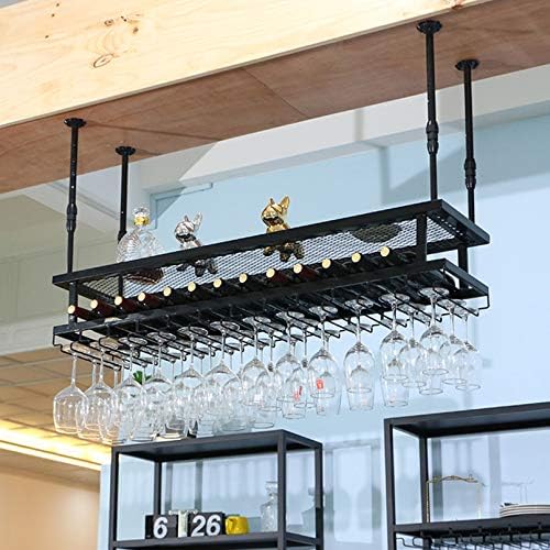 Wall-Mounted Wine Rack with Adjustable Ceiling Bar and 2 Layers