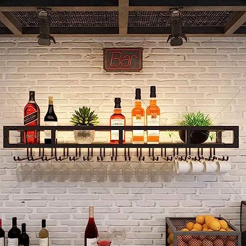 Wall Mounted Wine Rack with LED Glass Holder