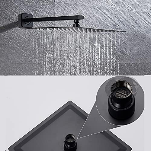 Black Thermostatic Shower Faucet Set with Square Head and Handheld