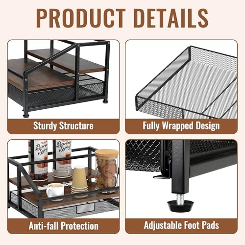 Alyoen 3-Tier Coffee Syrup Organizer Rack with 35K Cup Storage