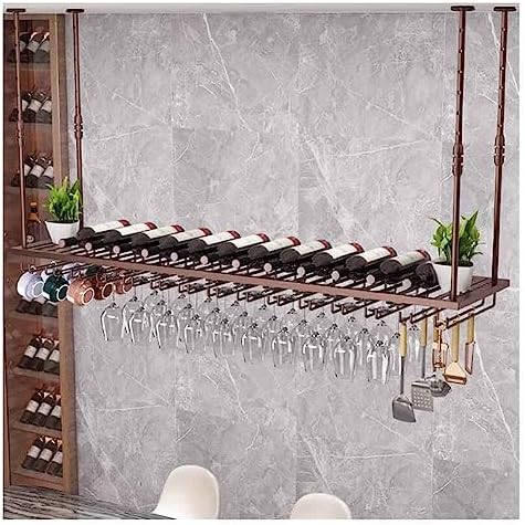 Brass Hanging Wine Rack with Adjustable Glass Holder