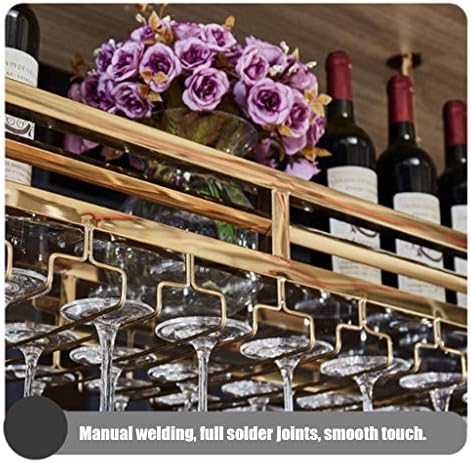 Wall-Mounted Wine Rack with Adjustable Hooks and Red Gold Finish