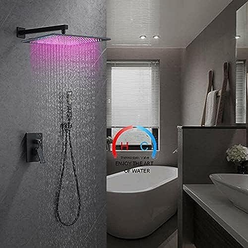 Thermostatic Shower Faucet System with LED Rainfall and Handheld Massage