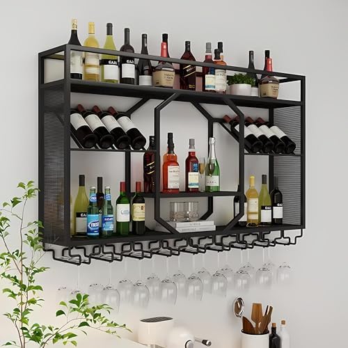 RAJYQODIS 4724in Wall-Mounted Wine Rack Black 1