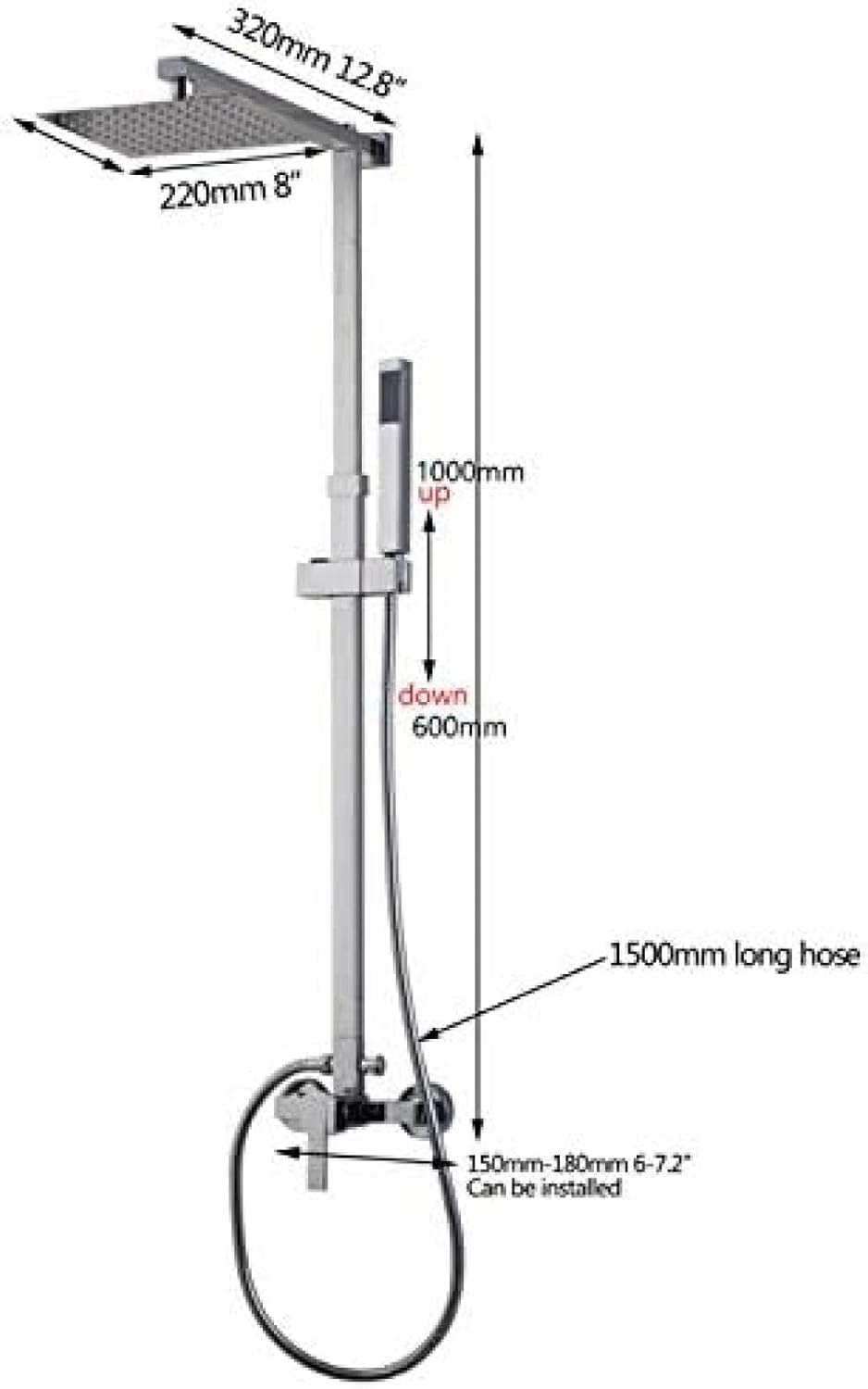 Chrome Wall Mount 8 Rain Shower Set with Adjustable Handheld