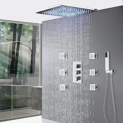 TECKI Thermostatic Shower System with LED Handheld and Shower Head