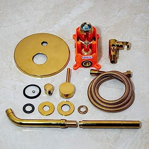 TECKI Brushed Gold Brass Shower Set with Handheld and Wall Mount