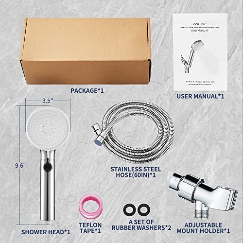DOILIESE Handheld Shower Head with 3 Modes High Pressure Chrome Finish 60in Hose